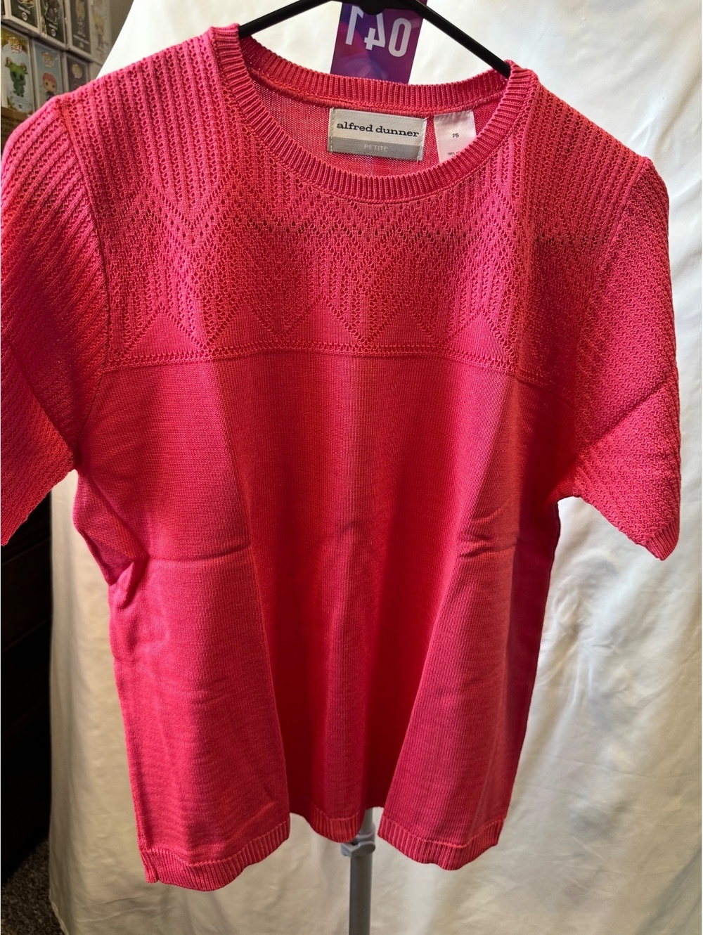 041 Alfred Dunner Petite Pink Acrylic Knit Sweater PS NWT